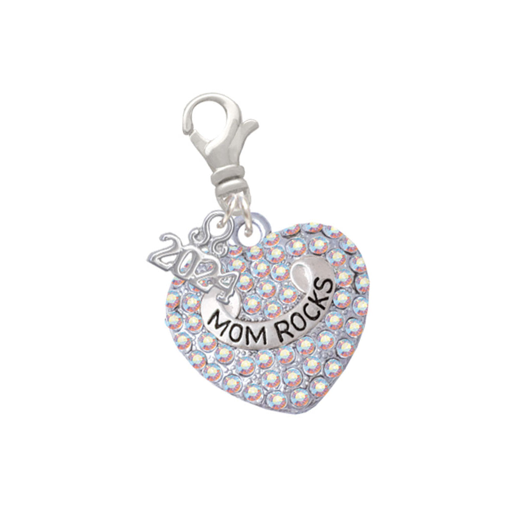 Delight Jewelry Silvertone Family Rock on AB Crystal Heart Clip on Charm with Year 2024 Image 7