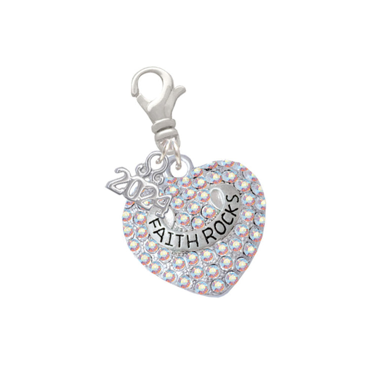 Delight Jewelry Silvertone Family Rock on AB Crystal Heart Clip on Charm with Year 2024 Image 8