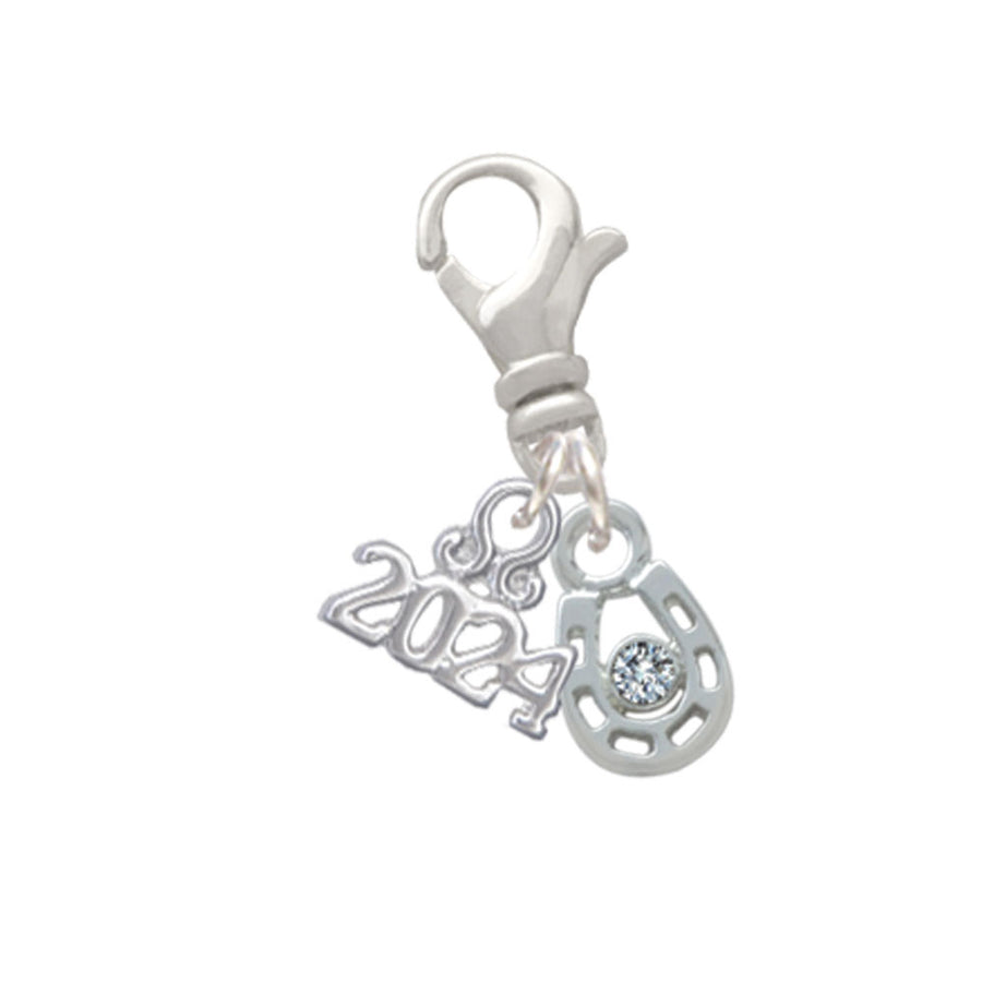 Delight Jewelry Silvertone Mini Horseshoe with Crystal Clip on Charm with Year 2024 Image 1
