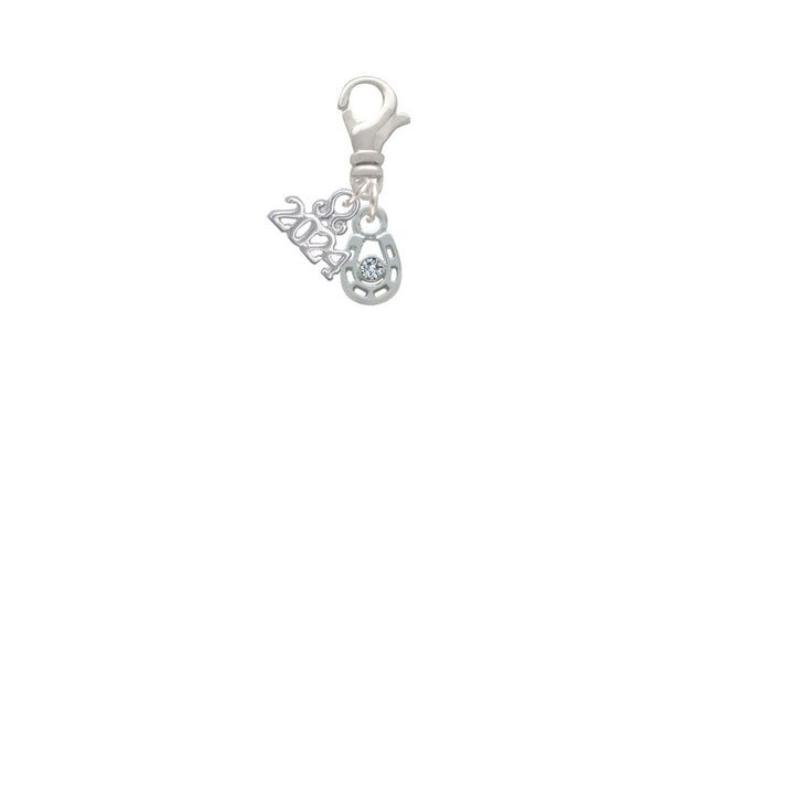 Delight Jewelry Silvertone Mini Horseshoe with Crystal Clip on Charm with Year 2024 Image 2