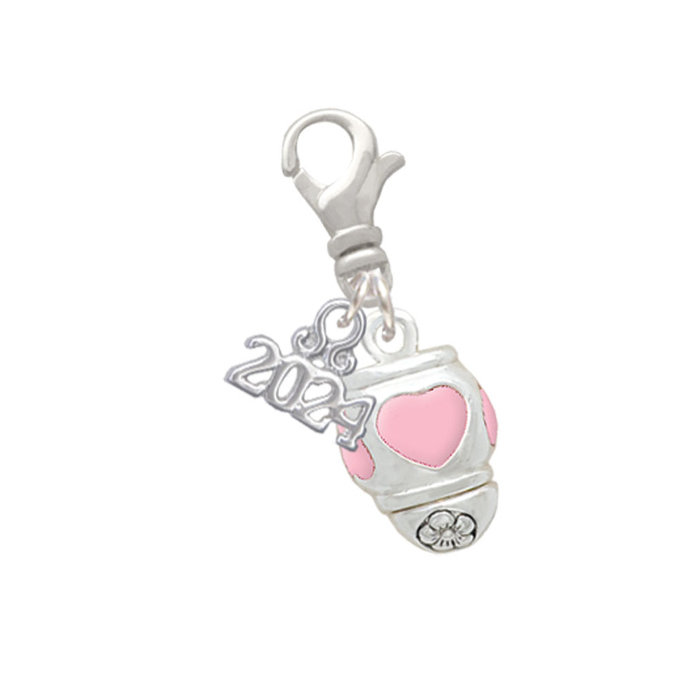 Delight Jewelry Silvertone Enamel Heart Spinner Clip on Charm with Year 2024 Image 1