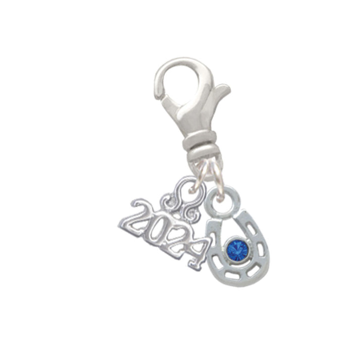 Delight Jewelry Silvertone Mini Horseshoe with Crystal Clip on Charm with Year 2024 Image 1