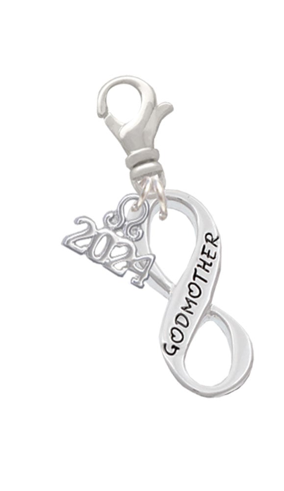 Delight Jewelry Silvertone Familial Infinity Sign Clip on Charm with Year 2024 Image 1