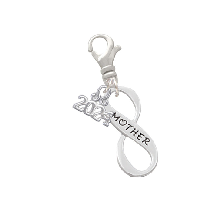 Delight Jewelry Silvertone Familial Infinity Sign Clip on Charm with Year 2024 Image 3