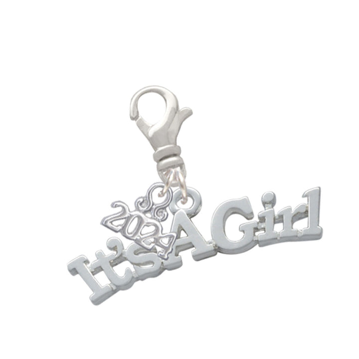 Delight Jewelry Silvertone Large  Baby Gender Reveal Clip on Charm with Year 2024 Image 1