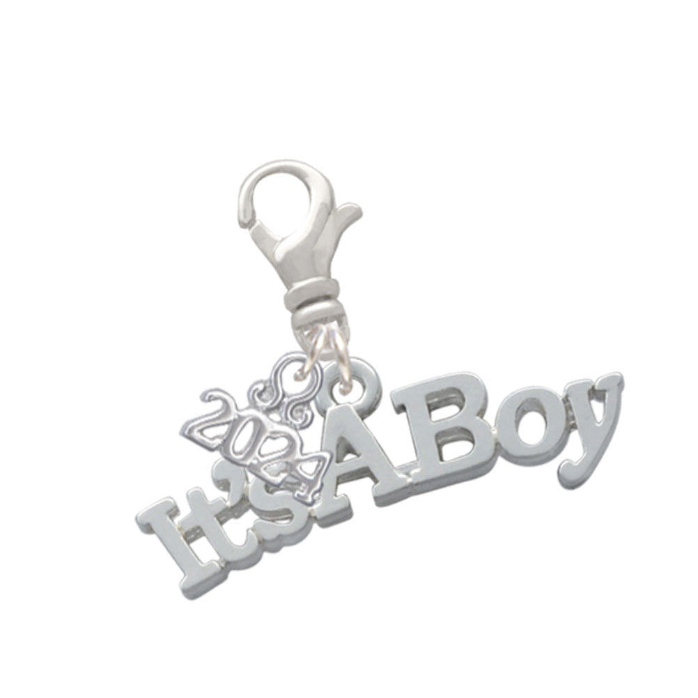 Delight Jewelry Silvertone Large  Baby Gender Reveal Clip on Charm with Year 2024 Image 4