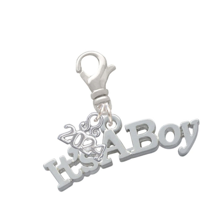 Delight Jewelry Silvertone Large  Baby Gender Reveal Clip on Charm with Year 2024 Image 1