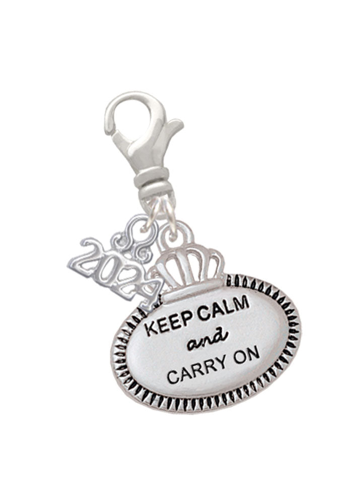 Delight Jewelry Silvertone Keep Calm Message Clip on Charm with Year 2024 Image 1