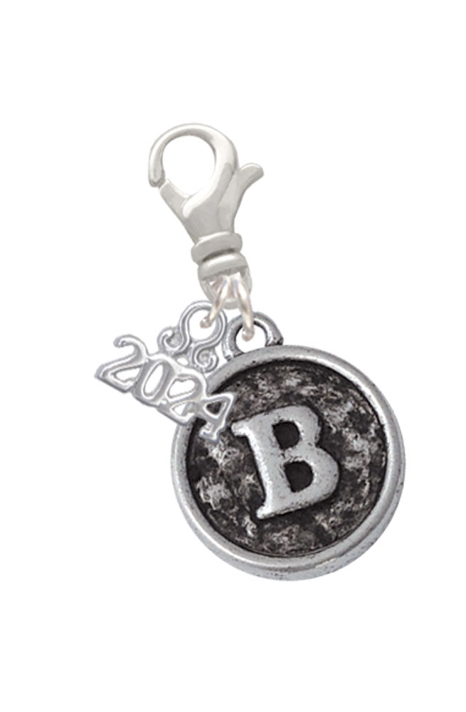 Delight Jewelry Silvertone Antiqued Round Seal - Initial - Clip on Charm with Year 2024 Image 2