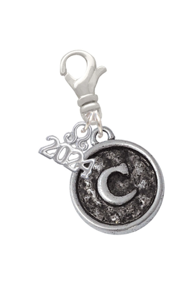 Delight Jewelry Silvertone Antiqued Round Seal - Initial - Clip on Charm with Year 2024 Image 3