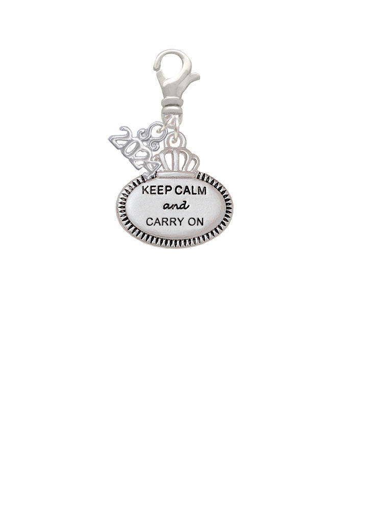 Delight Jewelry Silvertone Keep Calm Message Clip on Charm with Year 2024 Image 2