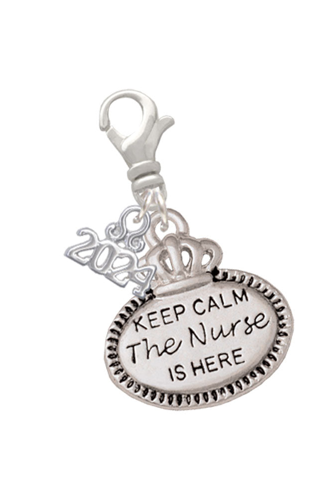 Delight Jewelry Silvertone Keep Calm Message Clip on Charm with Year 2024 Image 4