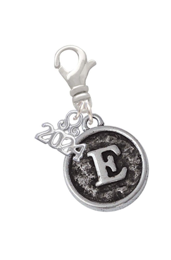 Delight Jewelry Silvertone Antiqued Round Seal - Initial - Clip on Charm with Year 2024 Image 4