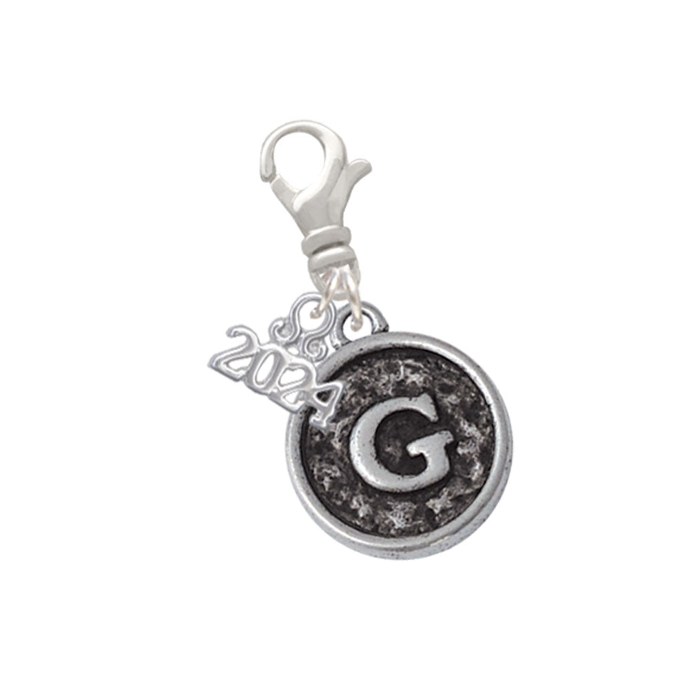 Delight Jewelry Silvertone Antiqued Round Seal - Initial - Clip on Charm with Year 2024 Image 7
