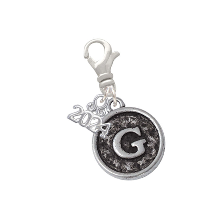 Delight Jewelry Silvertone Antiqued Round Seal - Initial - Clip on Charm with Year 2024 Image 7