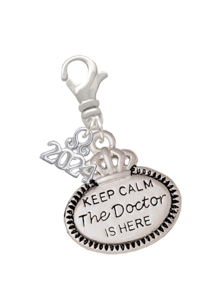 Delight Jewelry Silvertone Keep Calm Message Clip on Charm with Year 2024 Image 6