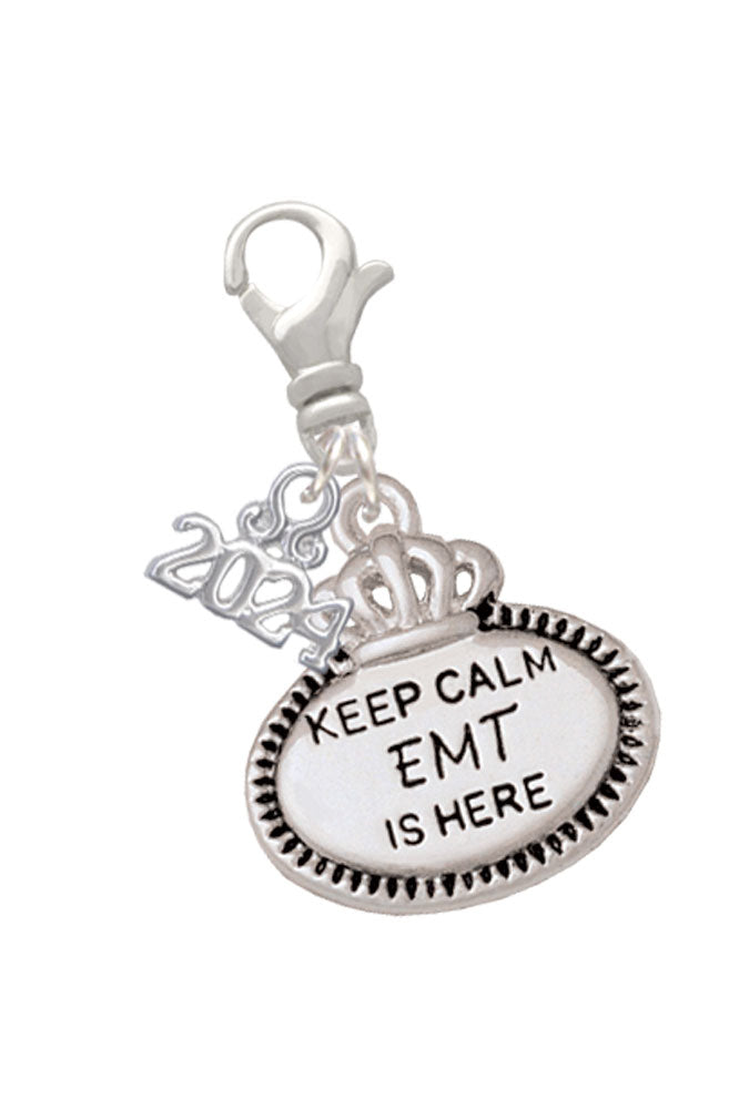 Delight Jewelry Silvertone Keep Calm Message Clip on Charm with Year 2024 Image 7