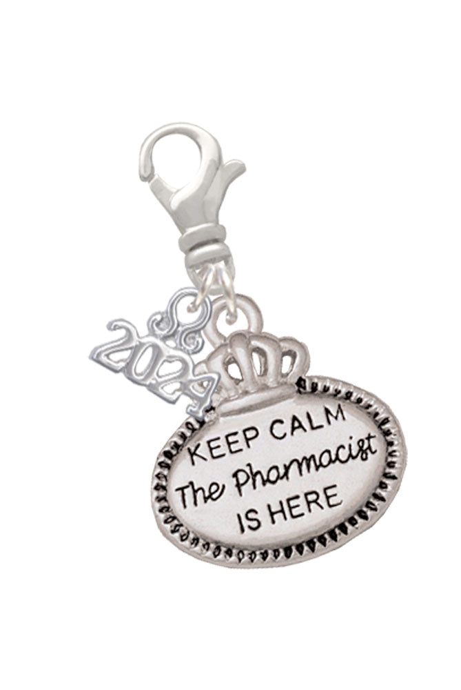Delight Jewelry Silvertone Keep Calm Message Clip on Charm with Year 2024 Image 8