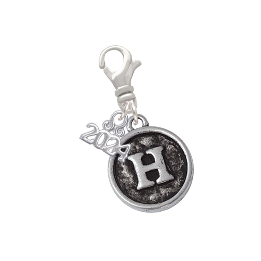 Delight Jewelry Silvertone Antiqued Round Seal - Initial - Clip on Charm with Year 2024 Image 8