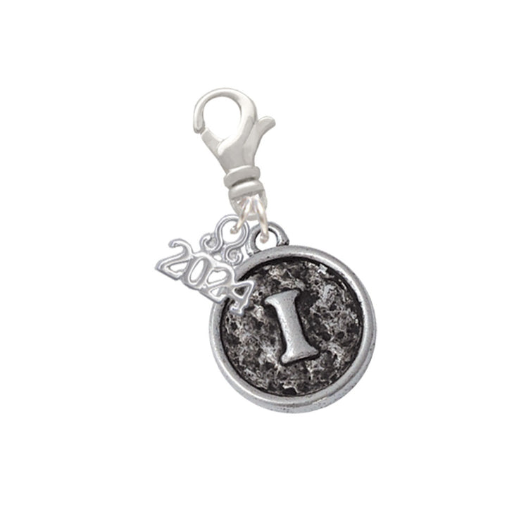 Delight Jewelry Silvertone Antiqued Round Seal - Initial - Clip on Charm with Year 2024 Image 9