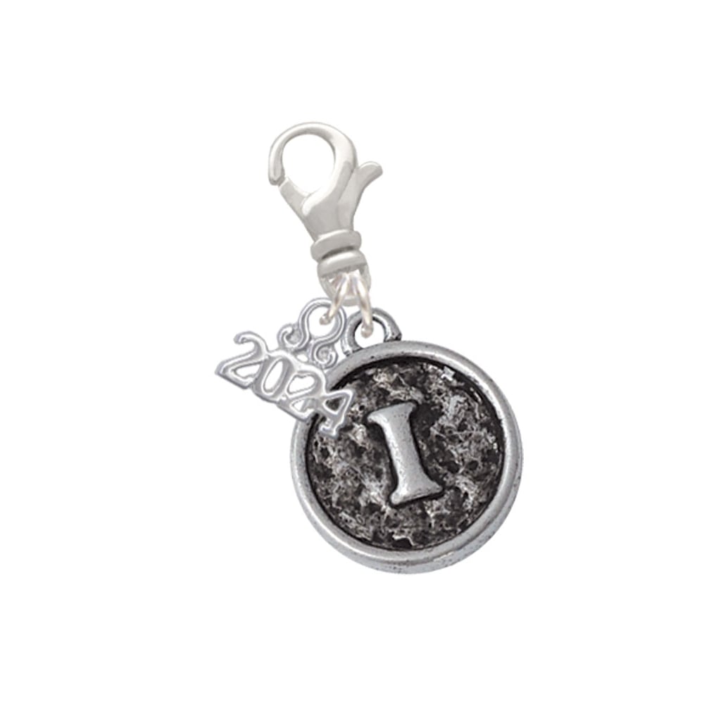 Delight Jewelry Silvertone Antiqued Round Seal - Initial - Clip on Charm with Year 2024 Image 1