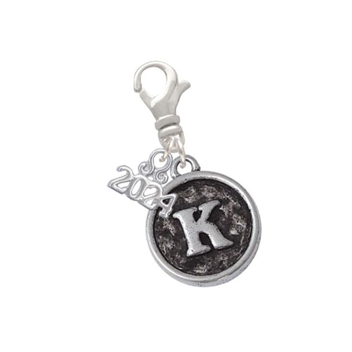Delight Jewelry Silvertone Antiqued Round Seal - Initial - Clip on Charm with Year 2024 Image 11