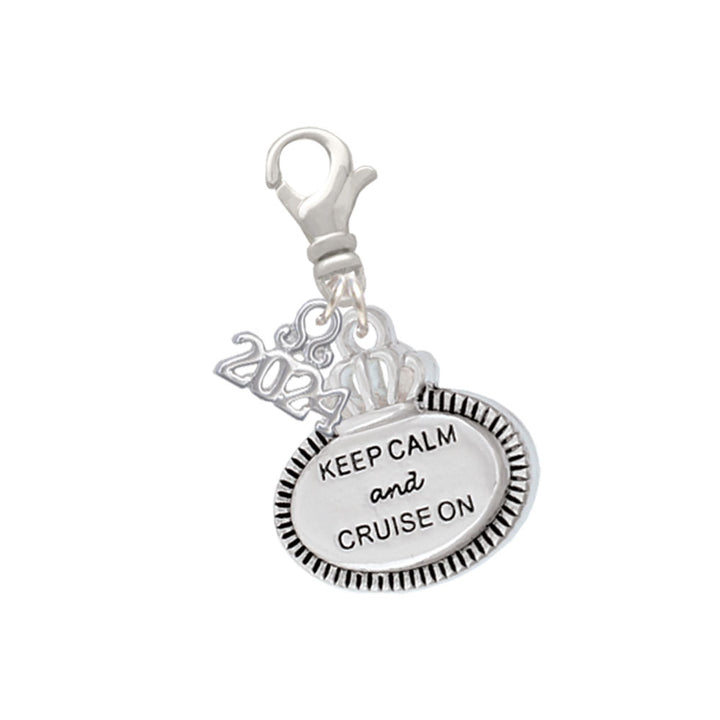 Delight Jewelry Silvertone Keep Calm Message Clip on Charm with Year 2024 Image 11