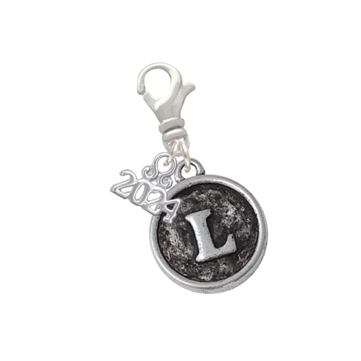 Delight Jewelry Silvertone Antiqued Round Seal - Initial - Clip on Charm with Year 2024 Image 12