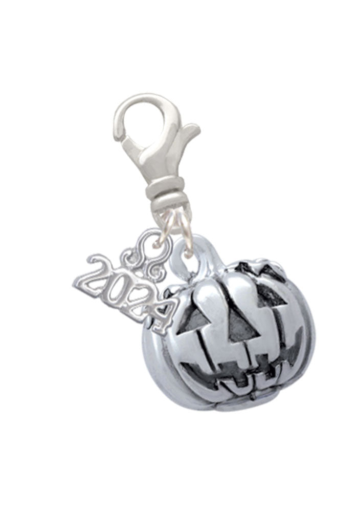 Delight Jewelry 3-D Large Jack O Lantern with Green Leaves Clip on Charm with Year 2024 Image 1