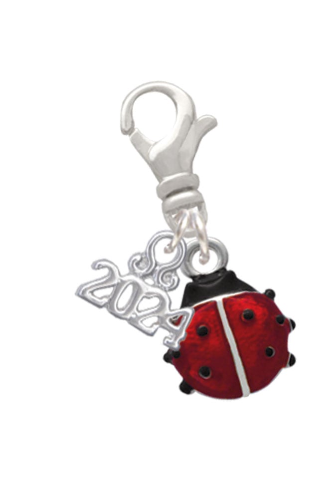 Delight Jewelry Silvertone Mini Enamel Translucent Ladybug Clip on Charm with Year 2024 Image 1