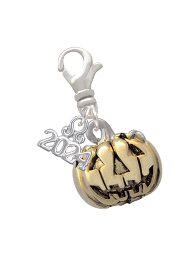 Delight Jewelry 3-D Large Jack O Lantern with Green Leaves Clip on Charm with Year 2024 Image 4