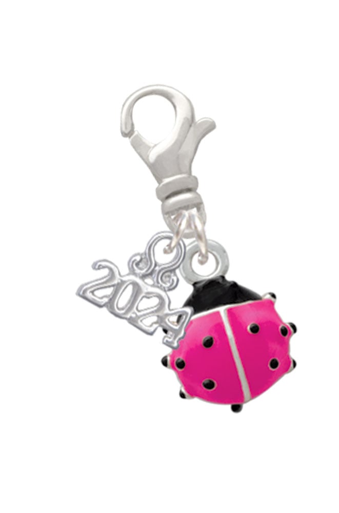 Delight Jewelry Silvertone Mini Enamel Translucent Ladybug Clip on Charm with Year 2024 Image 1