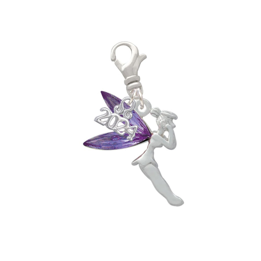 Delight Jewelry Silvertone Large Fairy with Resin Wings Clip on Charm with Year 2024 Image 1