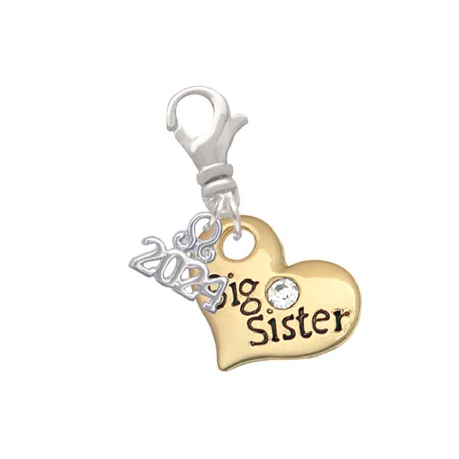 Delight Jewelry Goldtone Large Family Heart with Clear Crystal - Clip on Charm with Year 2024 Image 1