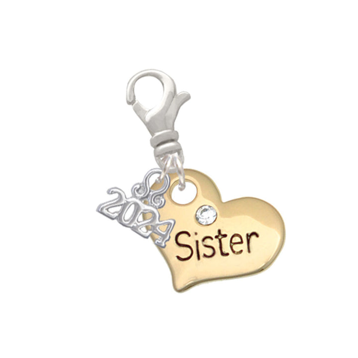 Delight Jewelry Goldtone Large Family Heart with Clear Crystal - Clip on Charm with Year 2024 Image 3
