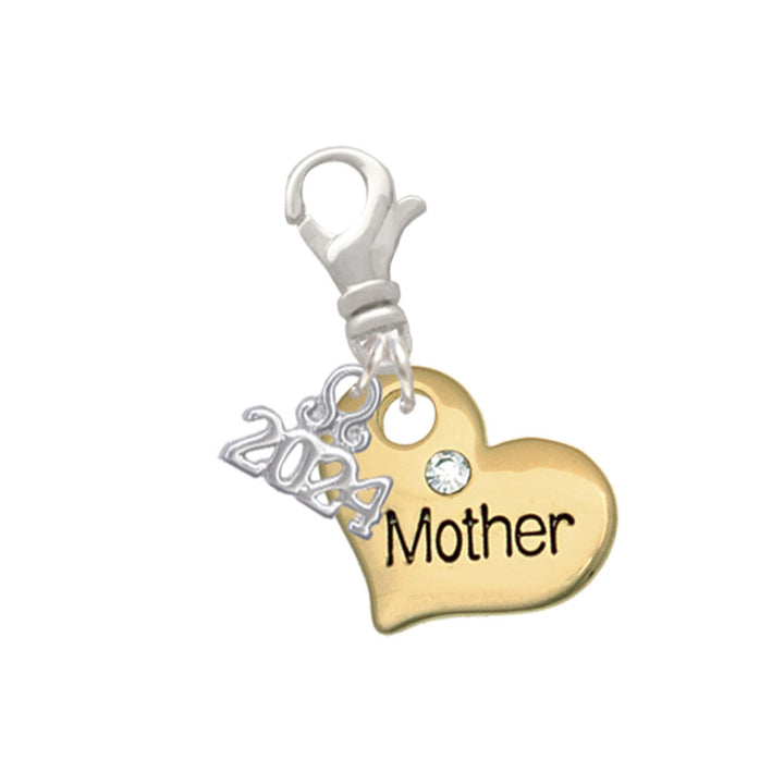 Delight Jewelry Goldtone Large Family Heart with Clear Crystal - Clip on Charm with Year 2024 Image 4