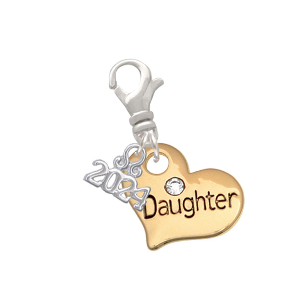 Delight Jewelry Goldtone Large Family Heart with Clear Crystal - Clip on Charm with Year 2024 Image 7