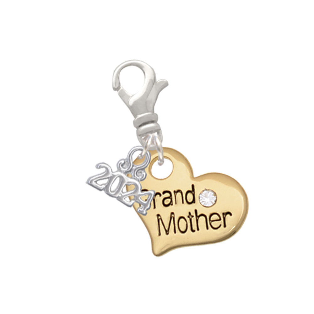 Delight Jewelry Goldtone Large Family Heart with Clear Crystal - Clip on Charm with Year 2024 Image 8