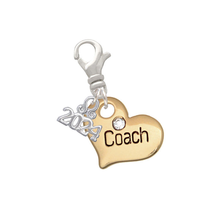 Delight Jewelry Goldtone Large Family Heart with Clear Crystal - Clip on Charm with Year 2024 Image 9