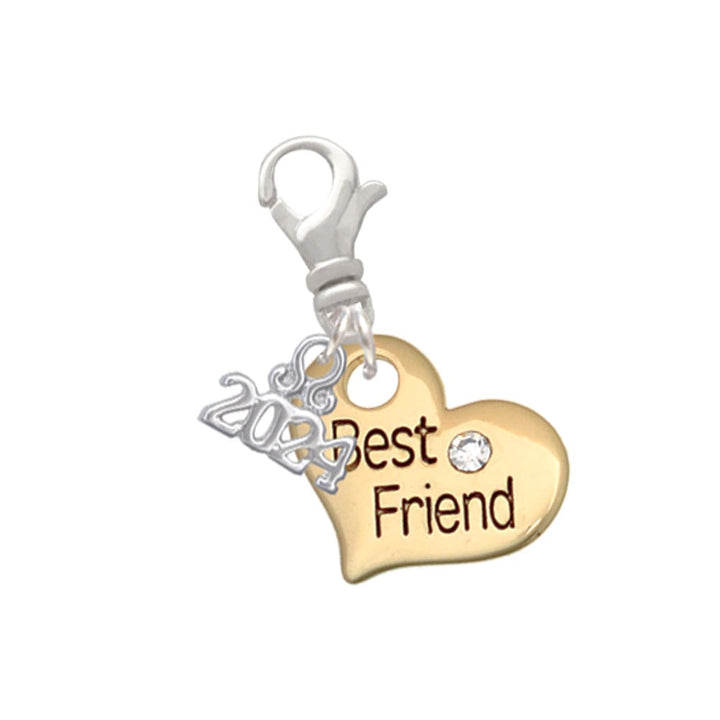 Delight Jewelry Goldtone Large Family Heart with Clear Crystal - Clip on Charm with Year 2024 Image 1