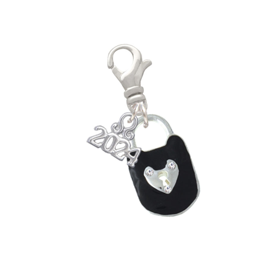 Delight Jewelry Silvertone Enamel Lock with Clear Crystals Clip on Charm with Year 2024 Image 1