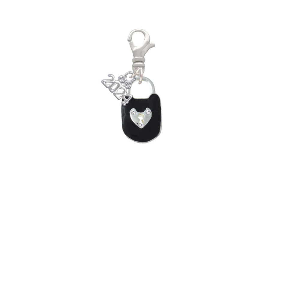 Delight Jewelry Silvertone Enamel Lock with Clear Crystals Clip on Charm with Year 2024 Image 2