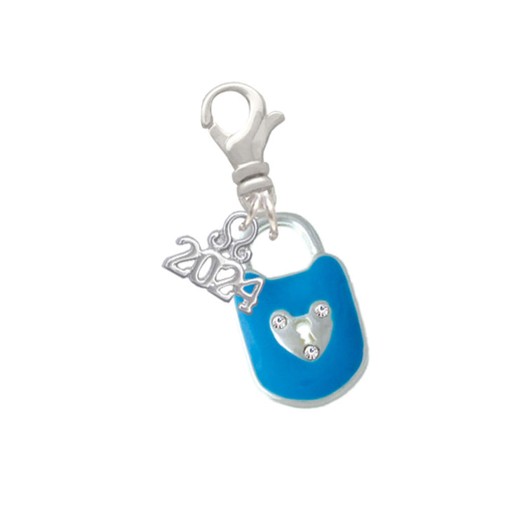 Delight Jewelry Silvertone Enamel Lock with Clear Crystals Clip on Charm with Year 2024 Image 4