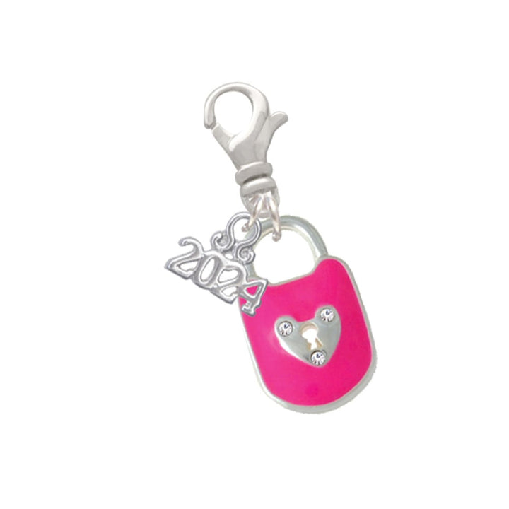 Delight Jewelry Silvertone Enamel Lock with Clear Crystals Clip on Charm with Year 2024 Image 1