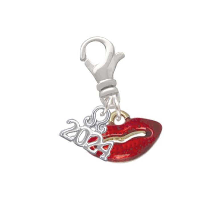 Delight Jewelry Plated Small Translucent Red Lips Clip on Charm with Year 2024 Image 1