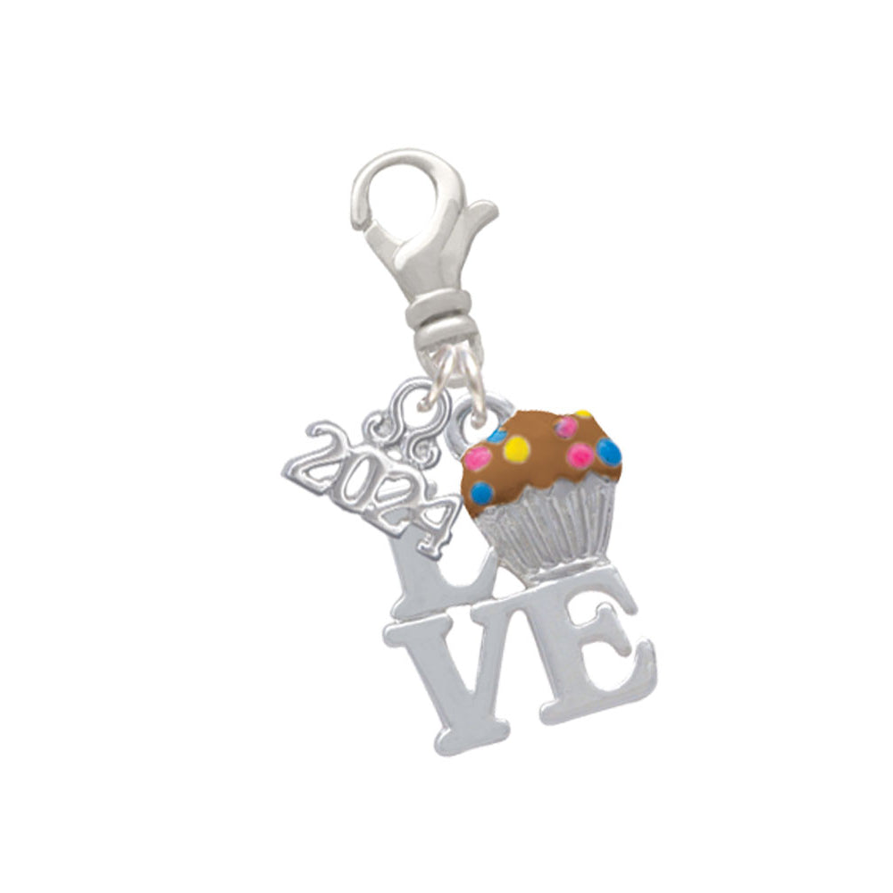 Delight Jewelry Silvertone Love with Enamel Cupcake Clip on Charm with Year 2024 Image 1