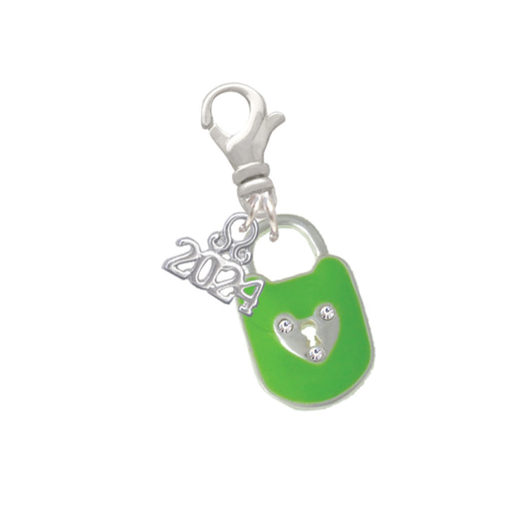 Delight Jewelry Silvertone Enamel Lock with Clear Crystals Clip on Charm with Year 2024 Image 7
