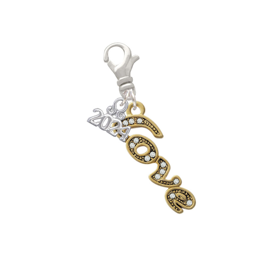 Delight Jewelry Plated Crystal Script Love Clip on Charm with Year 2024 Image 1