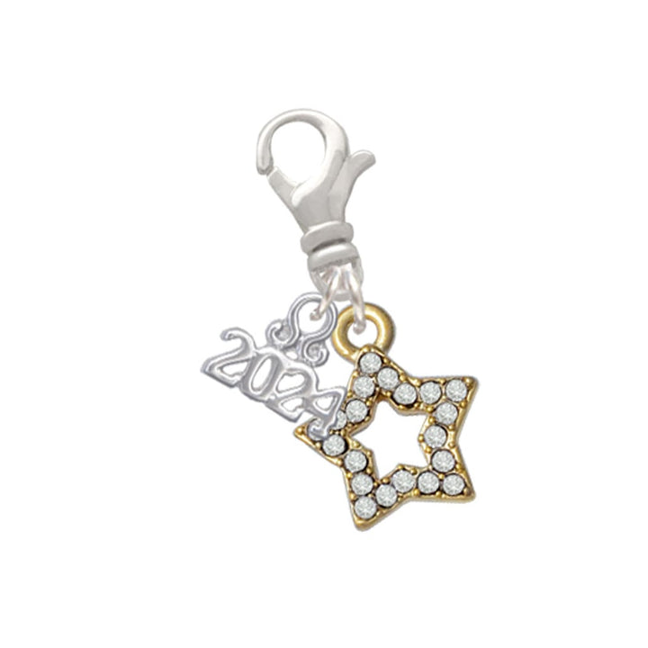 Delight Jewelry Plated Clear Crystal Lucky Star Clip on Charm with Year 2024 Image 1