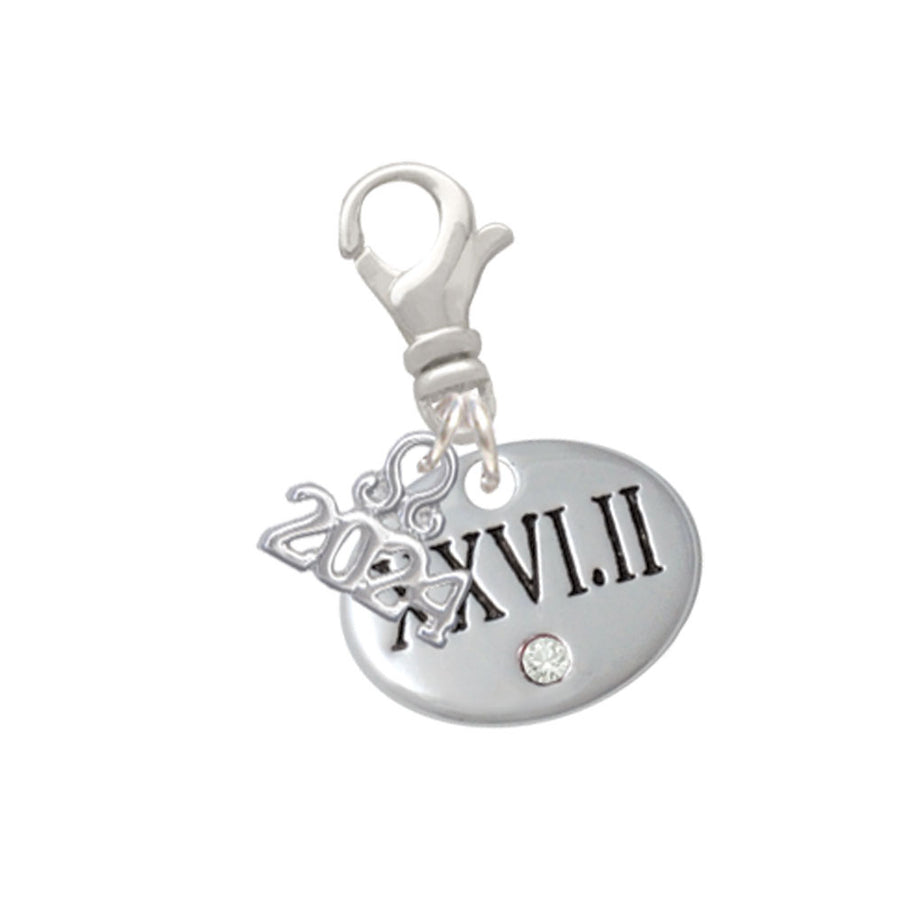 Delight Jewelry Silvertone Marathon with Crystal Roman Numeral Clip on Charm with Year 2024 Image 1